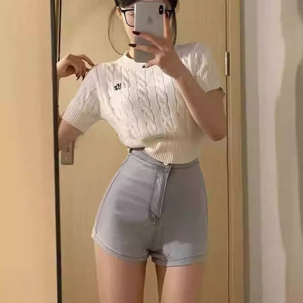 light blue Summer Denim Shorts Women's Hot Hip High Waist Slim-fit Hot Pants Jazz Dance Underwear Missing Shorts