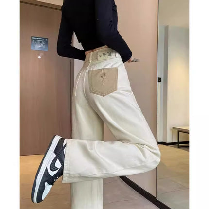 White Wide-Leg Jeans Women's Spring and Summer 2024 New High Waist Slimming Loose Straight Dipped Pants Thin