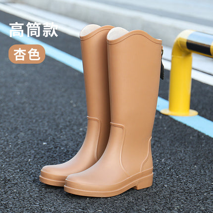 Cross-border New High Rain Shoes Women's Online Popular Fashion Water Boots Solid Color Waterproof Non-slip Warm Outer Wear fleece-lined Warm Boots