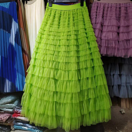 Cross-Border Mesh Patchwork Cake Skirt 2026 Summer New Style Mid-Length Skirt A-Line Long Skirt Puffy Tulle Skirt