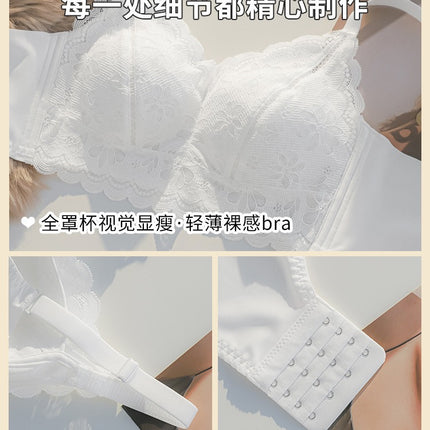 Lace Lingerie for Women with Large Busts, Minimizing Effect, Full Cup, Thin Style, Side Breast Support, Anti-Sagging, Wireless Bra, Beautiful Bust