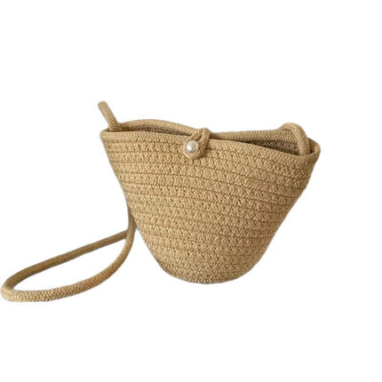 Crossbody Cotton Rope Straw Bag Coin Key Mobile Phone Bag Hollow Cotton Thread Crossbody Bag Casual Cute Woven Bag