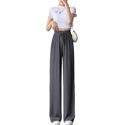Ice Silk Wide-Leg Pants for Women, Summer Thin High-Waisted Drape Cool Mosquito-Proof Sun-Protective Casual Versatile Floor-Length Straight Pants