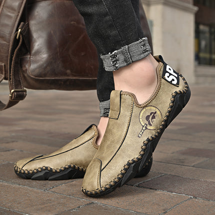 Cross-border Independent Station Amazon Explosions Loafers Handmade Soft Sole Slip-on Casual Leather Shoes Large Size 4748