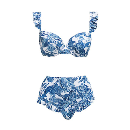 2024 New French lace-up swimsuit women's hot spring beach vacation one-piece bikini sexy printed suit swimsuit