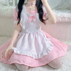 Pink [skirt + apron + neck accessories + bow + headwear] / S