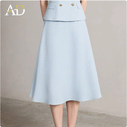 Summer New Short-Sleeved Light Blue Professional Women's Skirt Suit Double-Breasted Suit Collar Office Manager Commuting Formal Wear