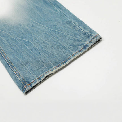 11Kn American Blue Straight-Leg Jeans for Men and Women with Knife Cut and Damaged Retro Slimming Look Trendy Wide-Leg Casual Pants Version