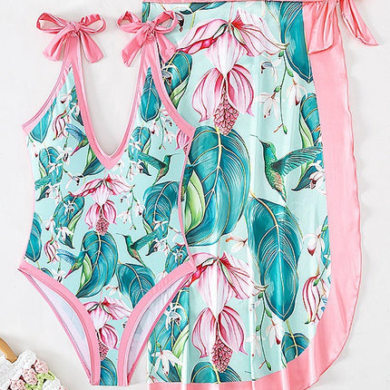 2026 One-Piece Swimsuit Chiffon Long Skirt Set Printed Tie-Up Swimsuit Two-Piece Set Sexy Printed Bikini for Women