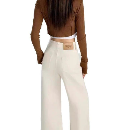 plus size creamy-white Micro-Lare Jeans Women's Trendy All-Match Stretch Slim-Fit High-Waist Slim Look Slim-Straight Wide-Leg Trousers