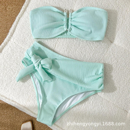 2025 New European and American Swimsuit Women's Flat-chest Bikini Sexy Split High Waist Beach Bikini Foreign Trade Swimsuit