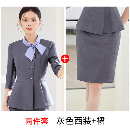 Hotel Work Clothes Female Seven-point Sleeve Spring and Autumn Front Desk Cashier Professional suit Catering Hotel Waiter Work Clothes Female