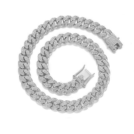 European and American Hot-selling Alloy Diamond-encrusted Cuban Chain Safety Buckle Head Street Daily Wear Jewelry Personalized Hip-hop Necklace
