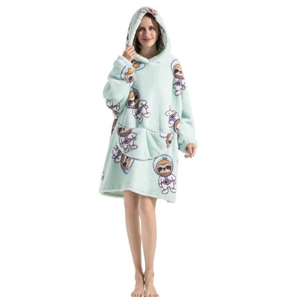 Cross-border New Printed Flannel Pullover Adult Cotton Velvet Lazy Clothing Cape Nightgown Warm Thickened Cold-proof Clothing