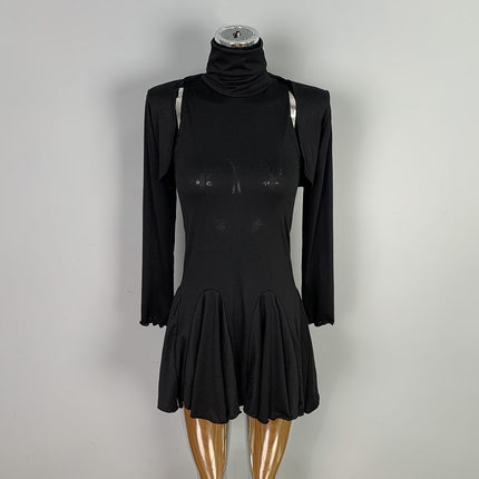 South Korea Dongdaemun Tight Waist Figure Sexy High Collar Sleeveless dress Long Sleeve Cardigan Two-piece Suit for Women