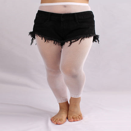 Cross-border plus size nine-point net stockings spring and summer sexy women's hollow fishnet stockings nine-point leggings hollow mesh stockings