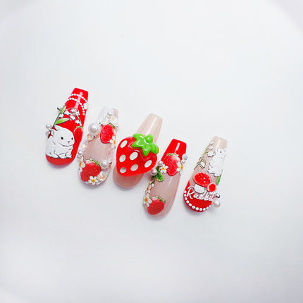 Popular Furry Rabbit Mushroom Strawberry Nail Art Stickers Tomoni Embossed Thin Tough Nail Stickers Nail Art Accessories