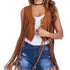 Long tassel short vest khaki / S