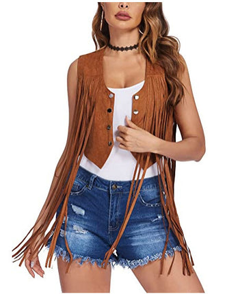 2025 Women's European and American Style New Suede Tassel Vest Jacket Popular Sleeveless Mid-Length Vest Outer Wear