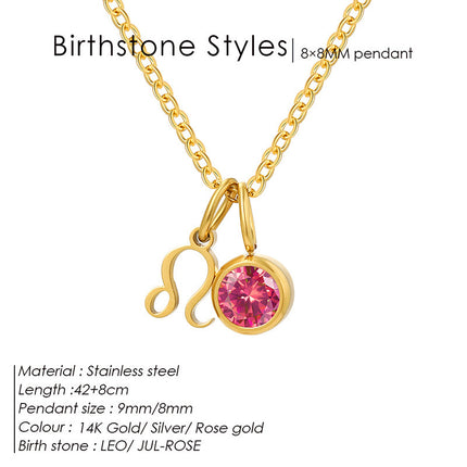 Cross-Border European and American Twelve Zodiac Signs Three-Dimensional Fashion Necklace, Light Luxury Colorful Rhinestone Birthstone Necklace, Stainless Steel Jewelry