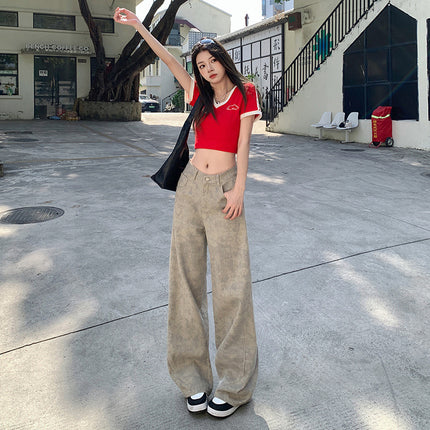 American High Street Tie-Dye Wide-Leg Jeans for Women 2025 Summer New High-Waisted Loose Slimming Look Straight Pants