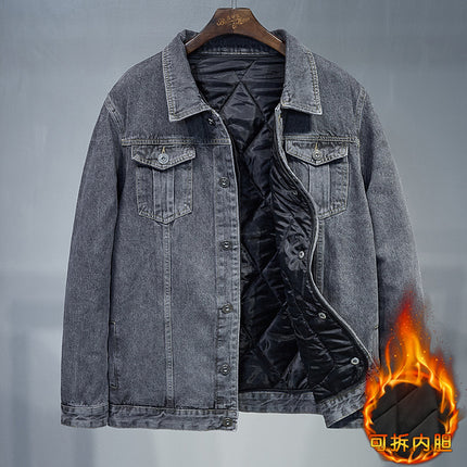 Fertilized Extra Large Loose Denim Coat fleece-lined Thickened plus size Men's Winter Jacket Warm Quilted Two-piece Top