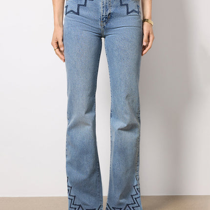 Guangzhou Foreign Trade Tiktok Pop In-Stock Dropshipping Printed Denim Jeans for Women, Stretchy Slim Fit Flared Pants