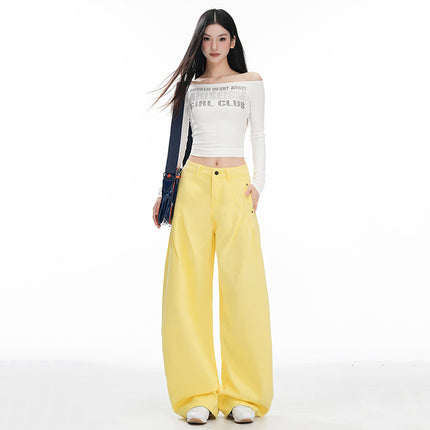 Early Autumn New Design Pleated Wide-Leg Jeans for Women, Versatile, Fashionable, Comfortable, High-Waisted, Loose Straight Pants
