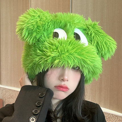 Falling pool knitting ~ Internet celebrity same cartoon big eyes green funny hat autumn and winter monster cute female photo