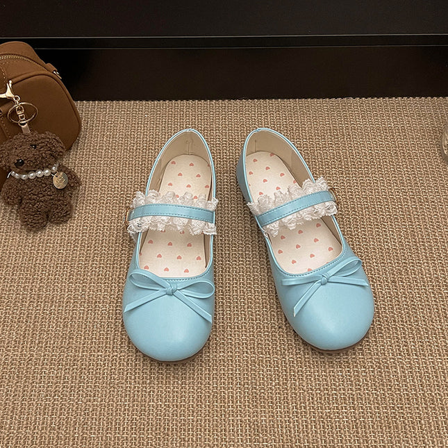 French Silver Mary Jane Shoes for Women 2025 Spring New Style Bow Shallow Mouth Fairy Evening Breeze Gentle Flats Shoes