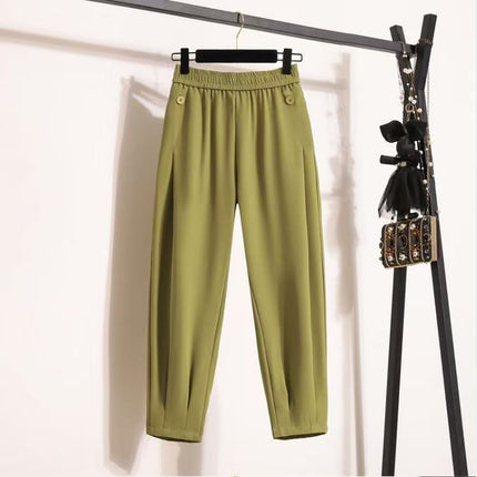 Ice Silk Thin Summer Slimming Jogger Harem Pants New Summer Petite Women's Pants Avocado Green Pants