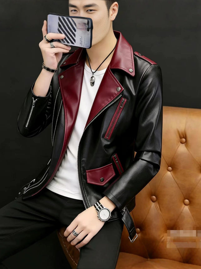 Spring and Autum Korean Style Motorcycle Leather Jacket for Men, Loose, Trendyy and Handsome Black American Fashion Brand Leather Jacket for Men 2025