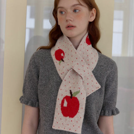 Lazy Style Japanese Christmas Gift Cute Red Apple Knitted Cross Autumn and Winter Warm Small Scarf for Women