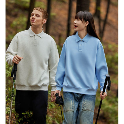 New Cross-Border 350g Cotton Polo Collar Sweatshirt for Men and Women, Couple's Sweatshirt, Autumn and Winter Loose Long-Sleeve Solid Color Top