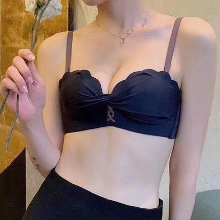Jasmine Minor Japanese Style Seamless Comfortable Small Chest Gathered Underwear Women's Rimless Small Chest Large One-piece Bra