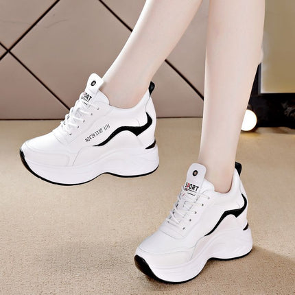 Women's Height-Increasing Shoes for Small People to Show Height, New Spring and Autumn New Versatile Women's Shoes, Sports Shoes, Microfiber Leather Color Matching