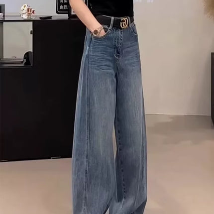 Women's 2025 Autumn New High-Waisted Loose Wide-Leg Jeans, Hip-Covering, Slimming, Versatile Straight-Leg Floor-Length Pants