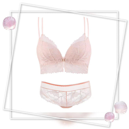 Pure Desire Sexy Lace Front Button Underwear Women's Push-Up Anti-Sagging Breast Reduction Wireless Bra Set