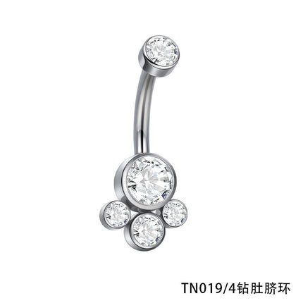 Cross-Border Titanium Alloy Belly Button Ring with Cat Claw Inlaid Zircon, Simple Piercing Jewelry Trade Factory, Fashionable and Cute