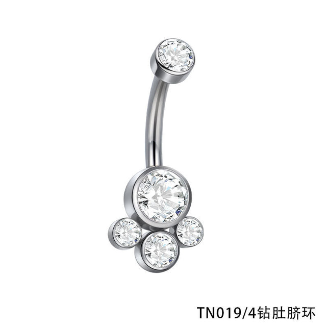 Cross-Border Titanium Alloy Belly Button Ring with Cat Claw Inlaid Zircon, Simple Piercing Jewelry Trade Factory, Fashionable and Cute