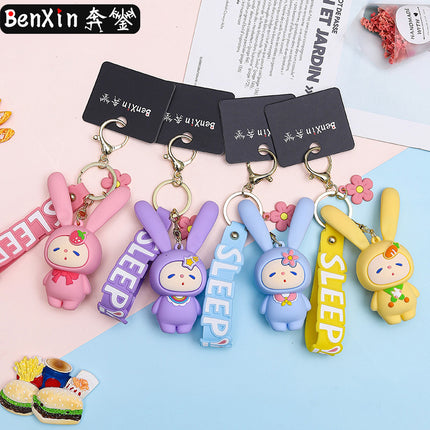 Original Inflatable Vertical Ears Rabbit Silicone Decompression Keychain Car Exquisite Couple Backpack Hanging Ornaments Business Gifts