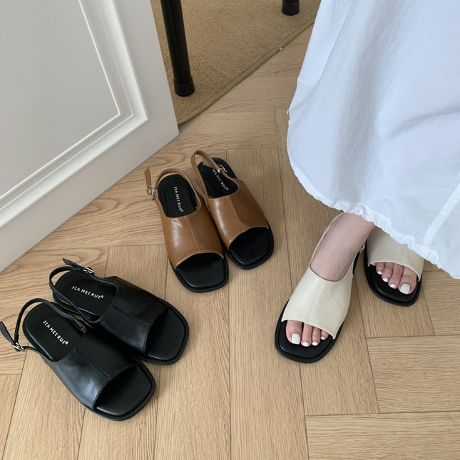 Roman Style Sandals Beach Shoes 2025 Summer New Niche Design Flats Evening Style Leather Splicing Women's Shoes
