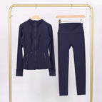 Midnight blue hooded stamped jacket cropped pants suit / 2/S