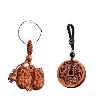 Year of the Snake new peach wood male and female brave peace buckle mountain ghost spending key chain pendant fortune transfer car pendant