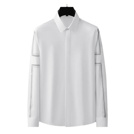 Light Luxury Men's Clothing with a High-End European Feel, Men's Long-Sleeve Shirts with a Stylish and Cool Chain Print, Versatile Shirts for Men