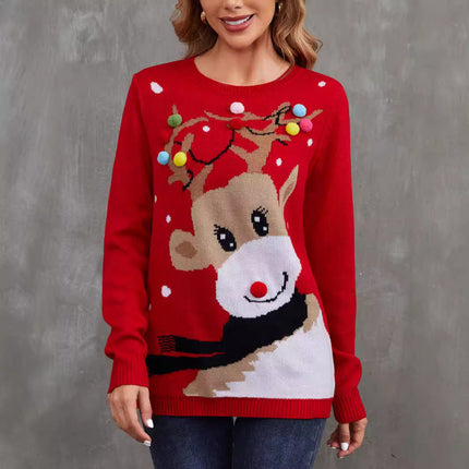 Foreign trade cross-border Europe and the United States autumn and winter small ball elk jacquard sweater Amazon autumn and winter pullover women's Christmas sweater