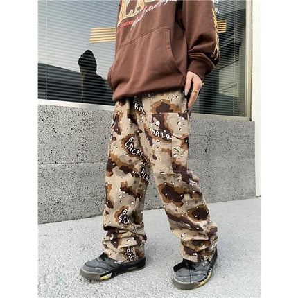 American Style Fashion Spring Vintage Camouflage Covers Loose Straight Multi-Pocket Ins Casual Pants for Men and Women