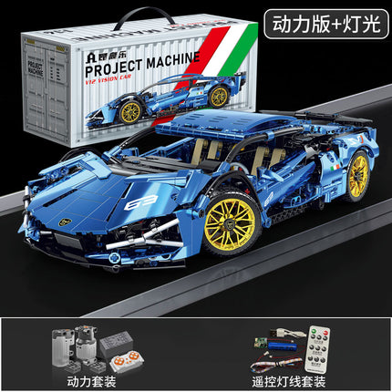Compatible with Lego Black Gold V12 Cyberpunk Rambo Remote Control Building Blocks Sports Car Racing Children's Toys Cross-Border Wholesale