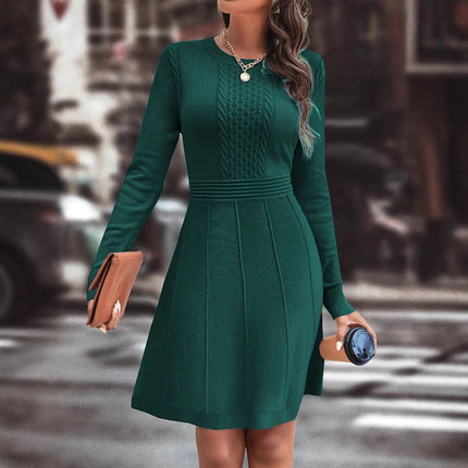 X7212 Cross-border Amazon Europe and America Autumn and Winter New Clear Color Knitted Long-sleeved Fashion Slim-fit Sweater dress