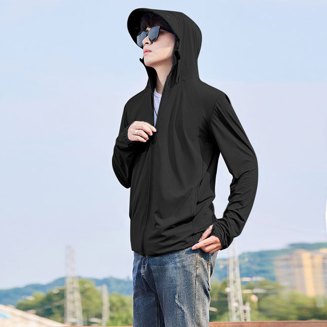 Ice Silk Breathable Thin Men's Sunscreen Clothing Fishing Sunscreen Clothing Hooded Men's Anti-UV Skin Clothing Sunshade Outdoor Men